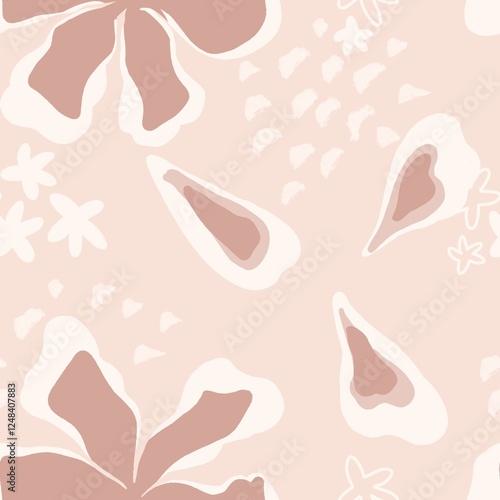 Seamless pattern with soft pink flower and petals, fit for fabric designs, packaging, stationery, home decor, and digital backgrounds