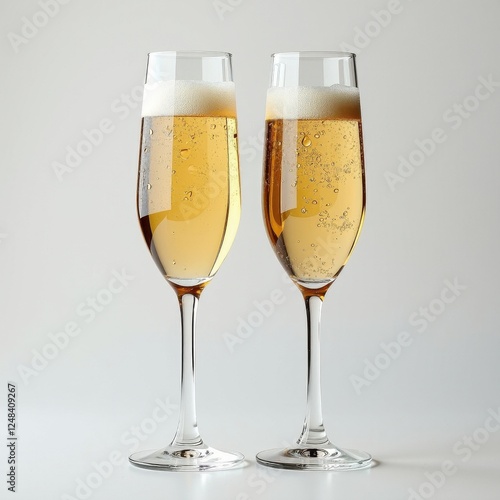 Golden Beer Flutes on a White Background: A ChampagneInspired Surprise photo