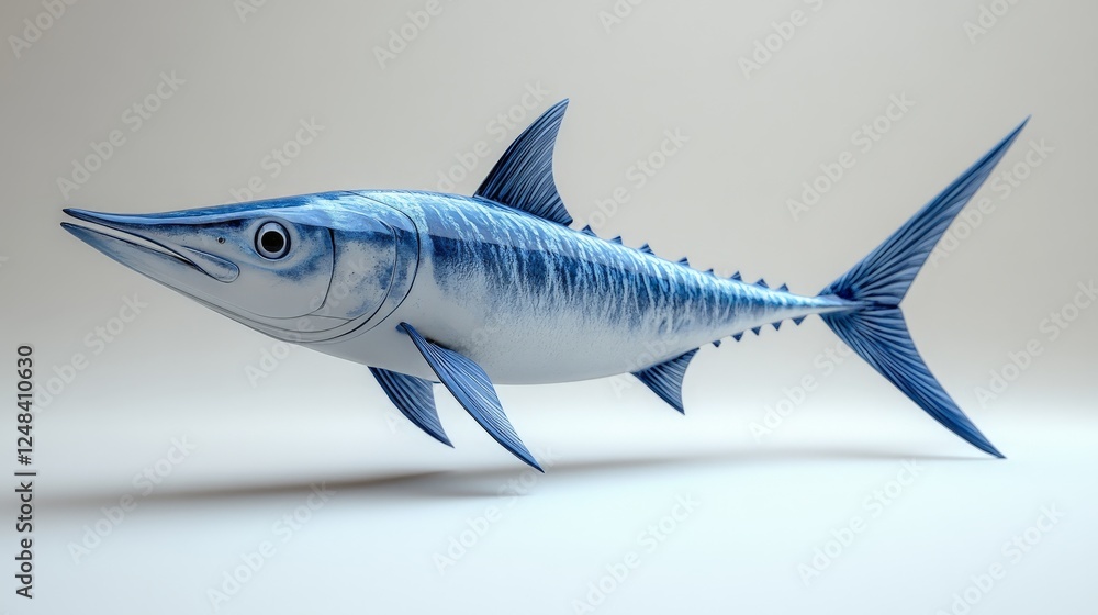 A 3D cartoon swordfish with a long bill and dynamic pose, swimming swiftly on a white background A 3D cartoon swordfish with a long bill and dynamic pose, swimming swiftly on a white background