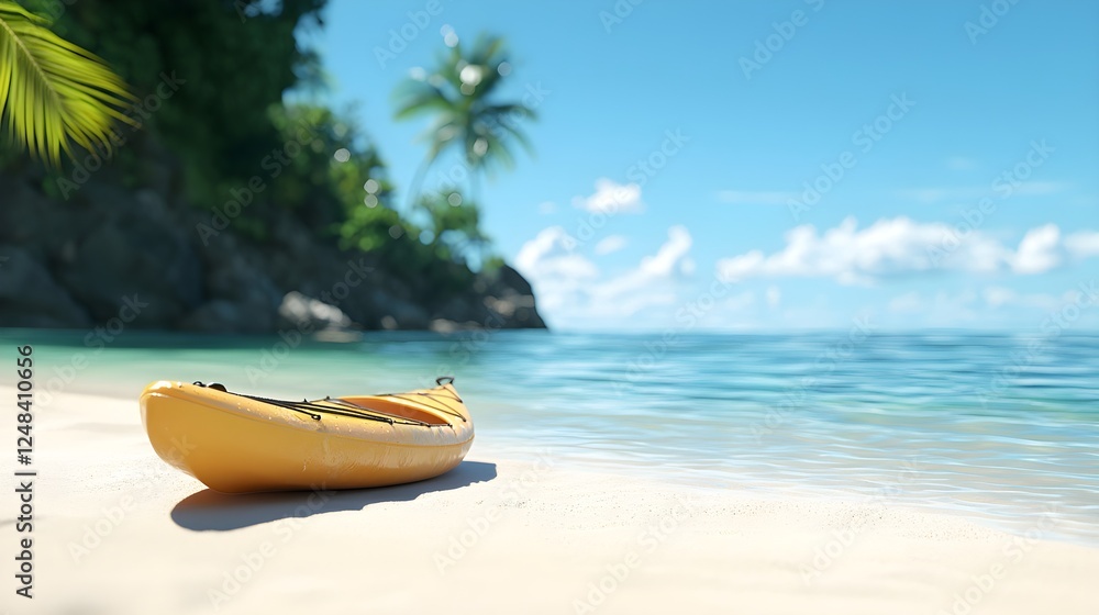 Yellow Kayak on a Tropical Beach at Summer Yellow Kayak on a Tropical Beach at Summer