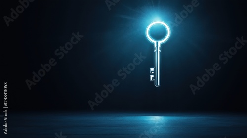 A glowing key floats in a dark space, symbolizing access, mystery, and potential.