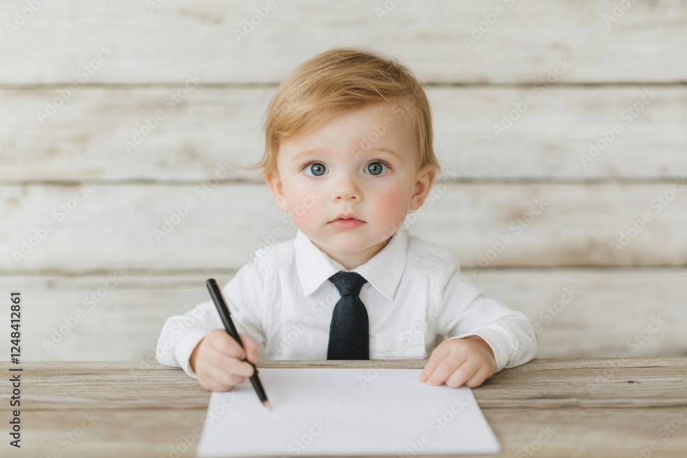Young boy dressed in business attire writing notes at desk indoor setting portrait orientation childhood creativity, baby boss Young boy dressed in business attire writing notes at desk indoor setting portrait orientation childhood creativity, baby boss