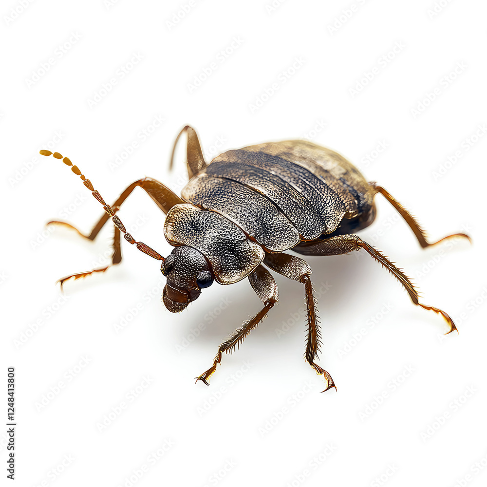 Detailed Close-up of a Brown Insect, Isolated on White Background. Macro Photography of a Creepy Crawly Bug in Nature. Detailed Close-up of a Brown Insect, Isolated on White Background. Macro Photography of a Creepy Crawly Bug in Nature.