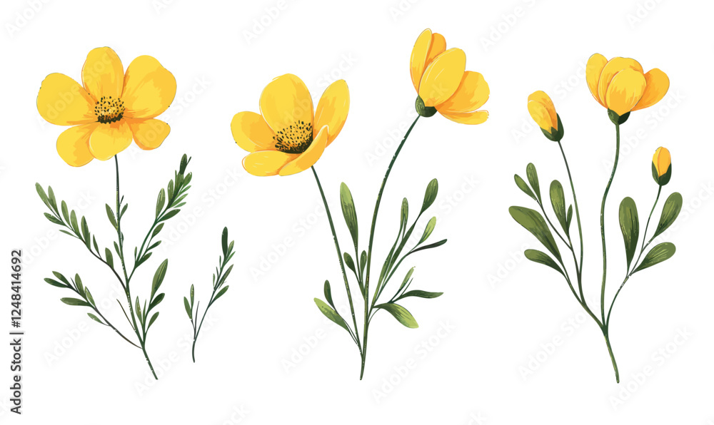 custom made wallpaper toronto digitalMinimalist Yellow Flowers Illustration on White Background in SVG Vector Style