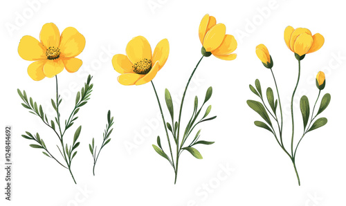 Wallpaper Mural Minimalist Yellow Flowers Illustration on White Background in SVG Vector Style Torontodigital.ca