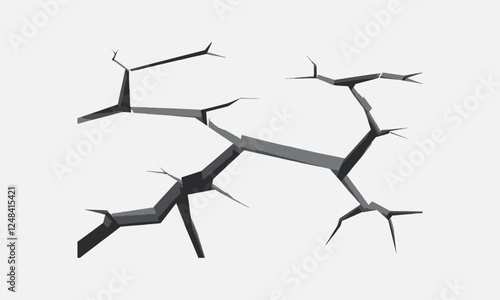 A modern vector illustration of multiple realistic cracks in a surface, easily editable.