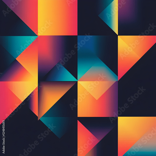 Abstract Geometric Pattern: Vibrant, multicolored triangles and squares create a dynamic and modern abstract artwork.