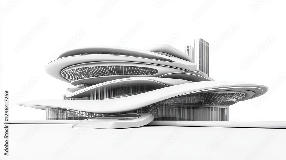 A futuristic 3D rendered building in black and white 3d render illustration. 3D Illustration A futuristic 3D rendered building in black and white 3d render illustration. 3D Illustration