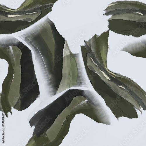 Seamless pattern with abstract elements in green to dark green and gray tones, fit for fabric designs, packaging, stationery, home decor, and digital backgrounds