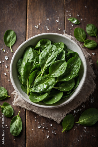 Vibrant, juicy green spinach leaves. Freshly harvested and packed with nutrients. Perfect for healthy recipes and lifestyle content