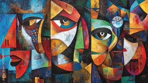 Abstract Cubist Composition Featuring Multiple Faces
