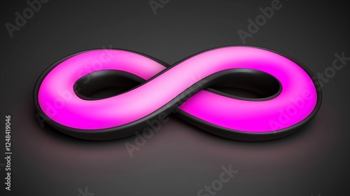 Glowing pink infinity symbol on dark background. photo