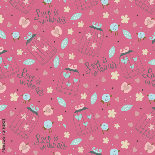 Vintage seamless texture with birds, cages and flowers. Seamless pattern can be used for wallpaper, pattern fills, web page background,surface textures. Gorgeous seamless floral background.