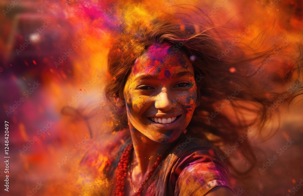 Obraz premium Portrait of beautiful girl face covered in colorful powder