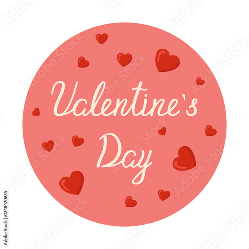 Vector Valentine's Day card with lettering. Colored image of a circle with hearts. Declaration of love.