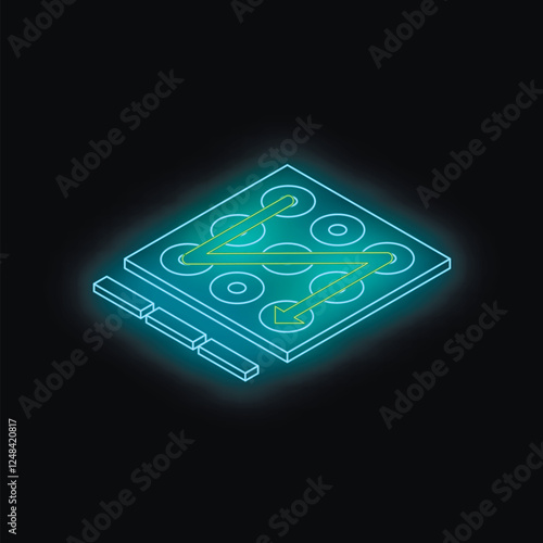 Isometric view of microchip processing data with illuminated green circuit path, representing technological advancement and innovation