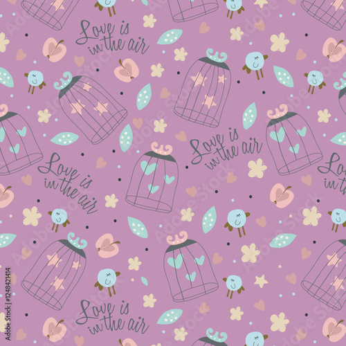 Vintage seamless texture with birds, cages and flowers. Seamless pattern can be used for wallpaper, pattern fills, web page background,surface textures. Gorgeous seamless floral background.