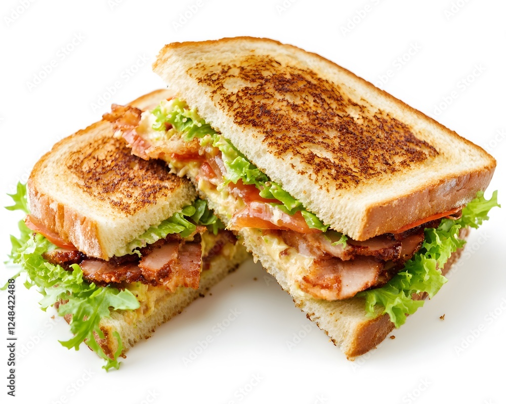 A delicious bacon lettuce and tomato sandwich cut in half A delicious bacon lettuce and tomato sandwich cut in half