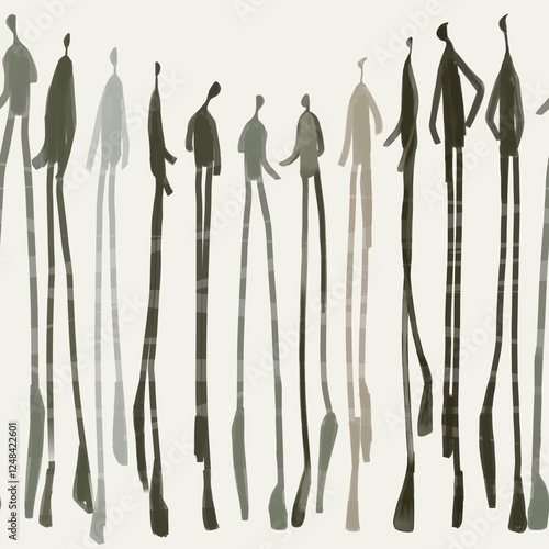 Seamless pattern with abstract human shapes in green tones, including dark green, sage, olive green, beige green, and grayish green, fit for fabric designs, packaging, stationery, home decor