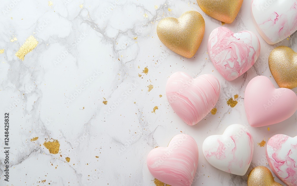 Minimalist mockup background with space for text designed with delicate pink and gold marbled textures accented by soft hearts for Saint Valentines Day and 8 March International Womens Day Minimalist mockup background with space for text designed with delicate pink and gold marbled textures accented by soft hearts for Saint Valentines Day and 8 March International Womens Day