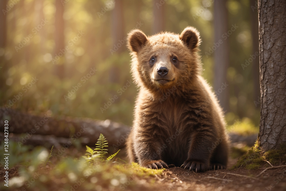 Cute bear cub enjoying a sunny day! Adorable wildlife scene perfect for nature projects, children's books, and heartwarming content Cute bear cub enjoying a sunny day! Adorable wildlife scene perfect for nature projects, children's books, and heartwarming content