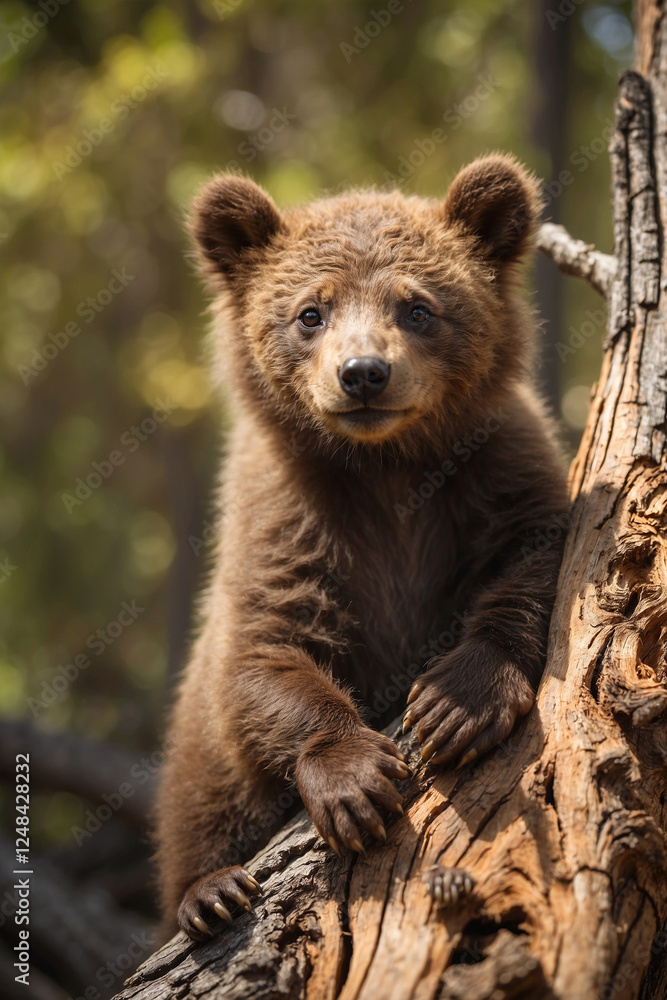 Cute bear cub enjoying a sunny day! Adorable wildlife scene perfect for nature projects, children's books, and heartwarming content Cute bear cub enjoying a sunny day! Adorable wildlife scene perfect for nature projects, children's books, and heartwarming content