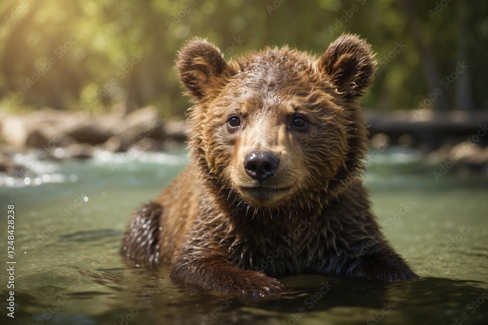 Cute bear cub enjoying a sunny day! Adorable wildlife scene perfect for nature projects, children's books, and heartwarming content Cute bear cub enjoying a sunny day! Adorable wildlife scene perfect for nature projects, children's books, and heartwarming content