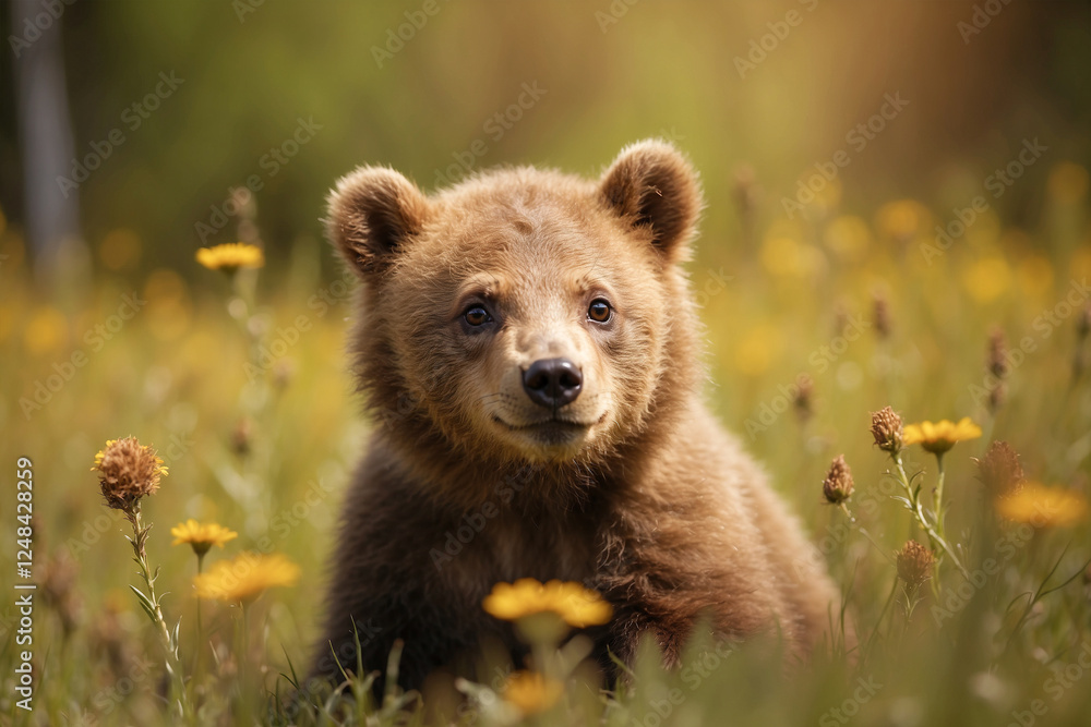 Cute bear cub enjoying a sunny day! Adorable wildlife scene perfect for nature projects, children's books, and heartwarming content Cute bear cub enjoying a sunny day! Adorable wildlife scene perfect for nature projects, children's books, and heartwarming content