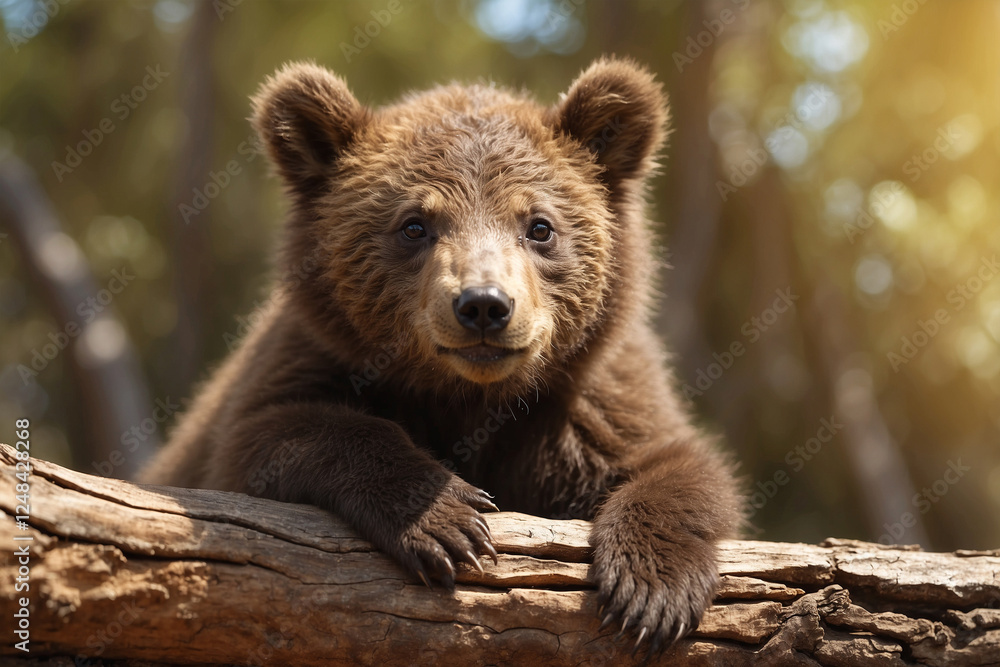 Cute bear cub enjoying a sunny day! Adorable wildlife scene perfect for nature projects, children's books, and heartwarming content Cute bear cub enjoying a sunny day! Adorable wildlife scene perfect for nature projects, children's books, and heartwarming content