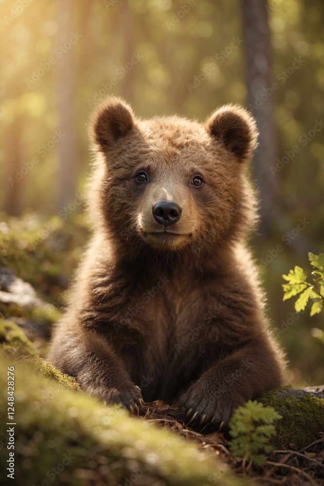 Cute bear cub enjoying a sunny day! Adorable wildlife scene perfect for nature projects, children's books, and heartwarming content Cute bear cub enjoying a sunny day! Adorable wildlife scene perfect for nature projects, children's books, and heartwarming content