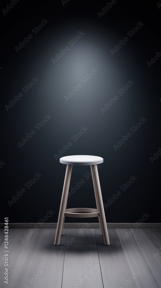 A simple wooden stool is illuminated against a dark backdrop, creating a minimalist and modern aesthetic. A simple wooden stool is illuminated against a dark backdrop, creating a minimalist and modern aesthetic.