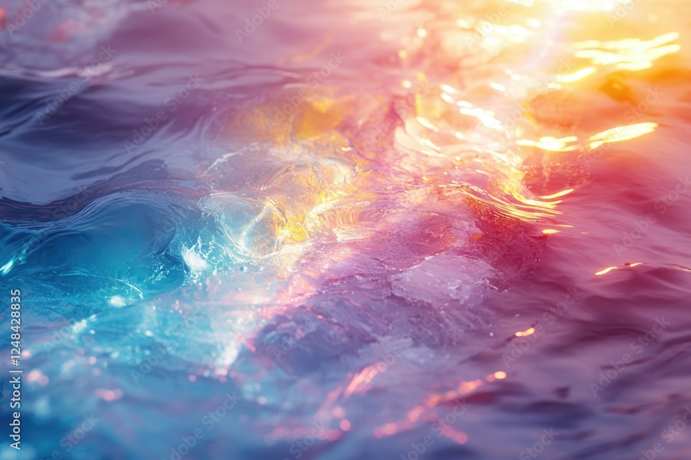 Fototapeta premium Abstract image of vibrant, colorful water, reflecting sunlight, creating a dreamy, ethereal effect.