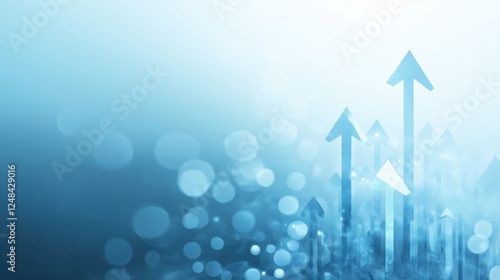 A soft blue background with upward-pointing arrows, symbolizing growth and progress, complemented by light bokeh effects.