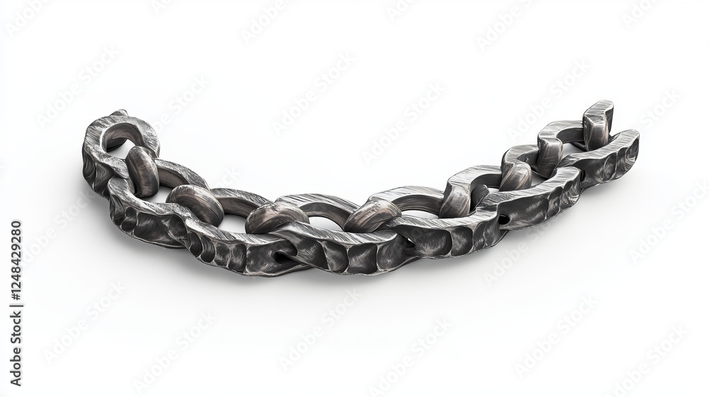 Obraz premium close up of metal chain part on white background 3d render illustration