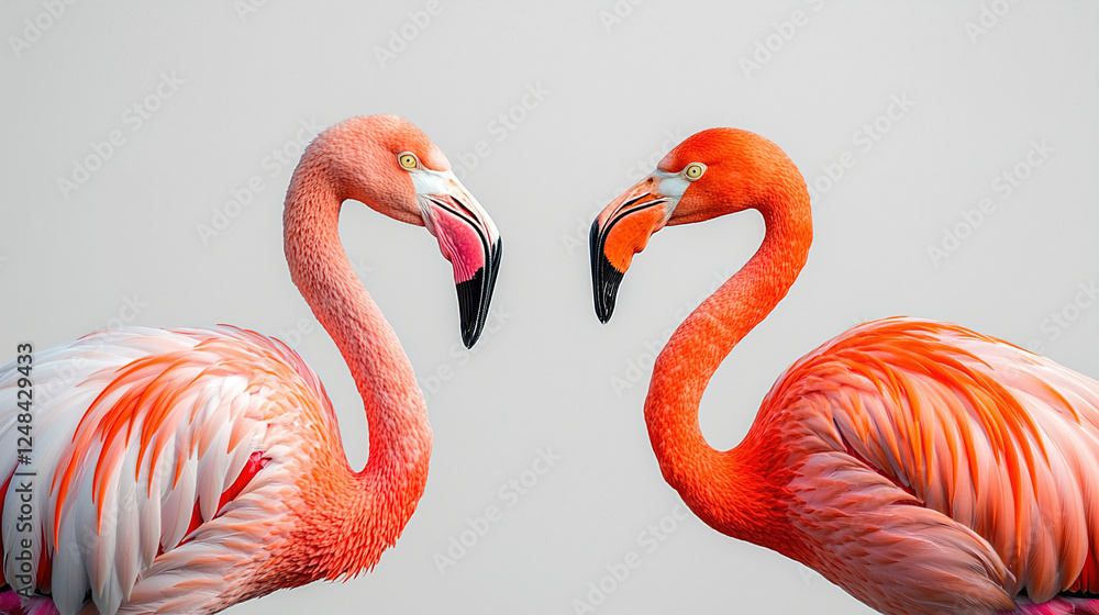 Obraz premium Flamingos display vibrant colors while interacting in a serene setting during daylight hours. Generative AI