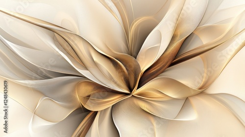 Abstract Beige and Gold Swirling Floral Design