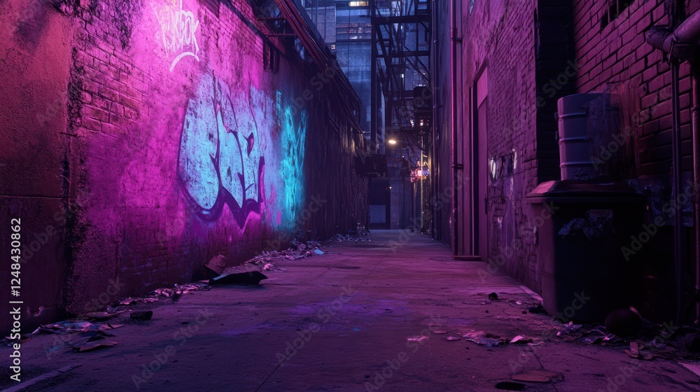 Dark alleyway graffiti neon night urban background Dark alleyway graffiti neon night urban background
