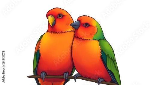 an image of two colorful birds sitting on a branch, there is a couple of colorful birds sitting on a branch photo