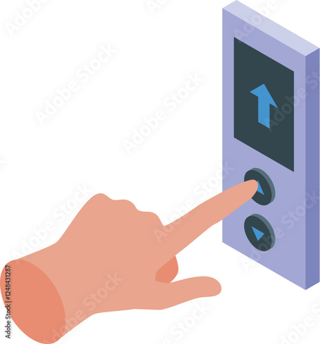 Finger pressing elevator button going up in modern building