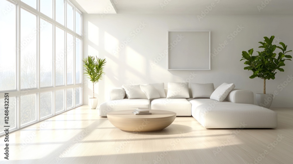 Serene Minimalist Living Room with Sunlight Serene Minimalist Living Room with Sunlight