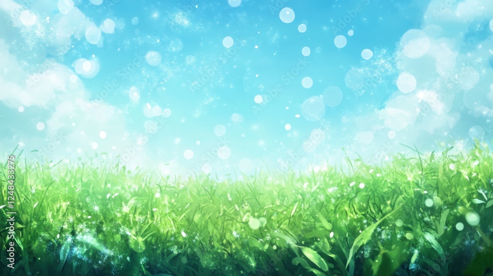 Obraz premium lush green grass field under a bright blue sky