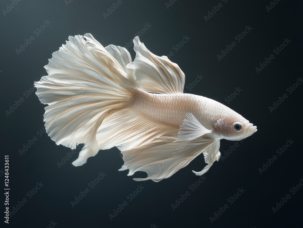 Fototapeta premium Elegant Siamese Betta Fish with Graceful Fins Swimming in Dark Water Background
