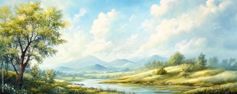 Obraz premium Fluid landscape of rolling hills and meandering river