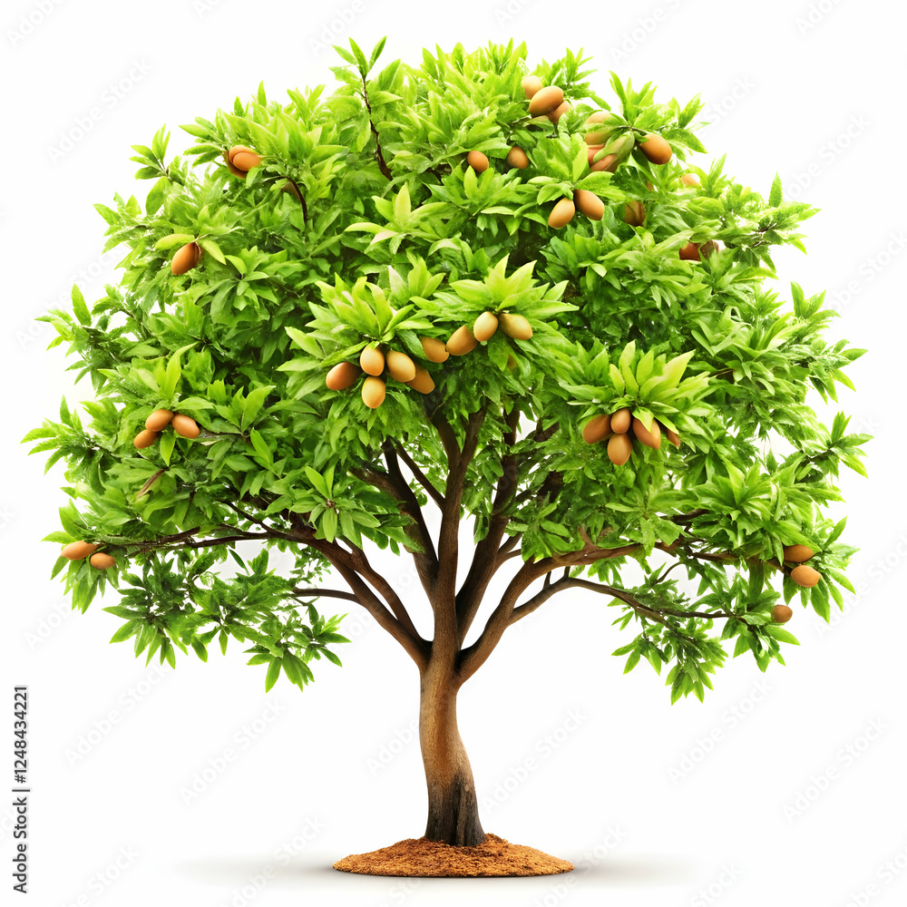 Almond Tree with Fruit: A lush, vibrant almond tree bursts with life, its branches laden with ripe, golden almonds, representing the promise of abundance and growth. Almond Tree with Fruit: A lush, vibrant almond tree bursts with life, its branches laden with ripe, golden almonds, representing the promise of abundance and growth.