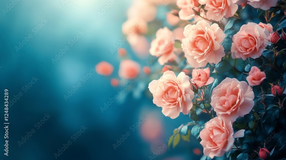 Fototapeta premium Beautiful Spring Roses in Bloom with Soft Focus and Vibrant Colors, Perfect for Nature and Floral Themes