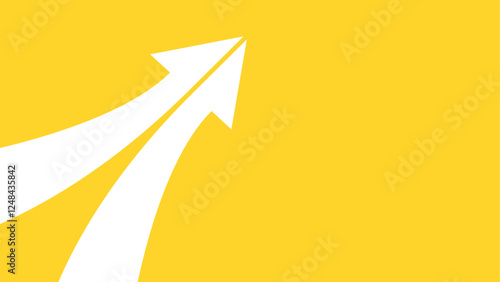 Two half white arrows merging and curving upward over a solid yellow background, symbolizing progress or convergence