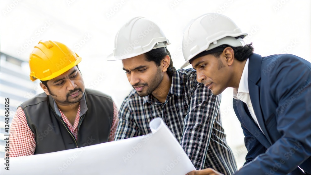 Indian Engineers Discussing Project Blueprint
Indian Engineers Discussing Project Blueprint