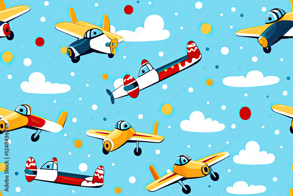 Naklejka premium Colorful Cartoon Airplanes Seamless Pattern for Kids