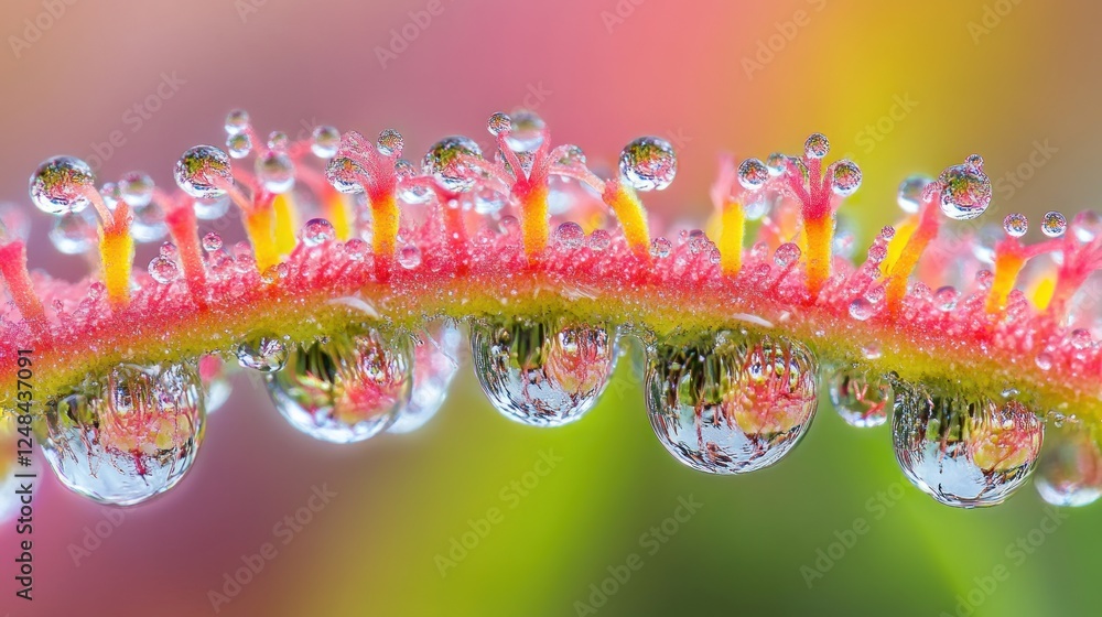 Naklejka premium Dewdrops Adorn Vibrant Pink Flower Stem