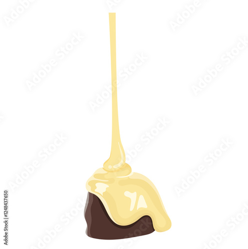 Chocolate Candy Dripping with Condensed Milk Illustration Isolated on White Background